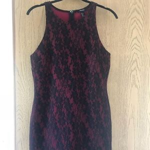 Forever 21 Fitted Red and Black Lace Dress